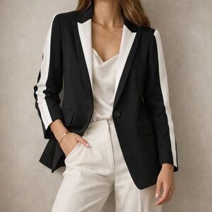 BCBGMaxAzria Black Blazer with White Trim Size Large